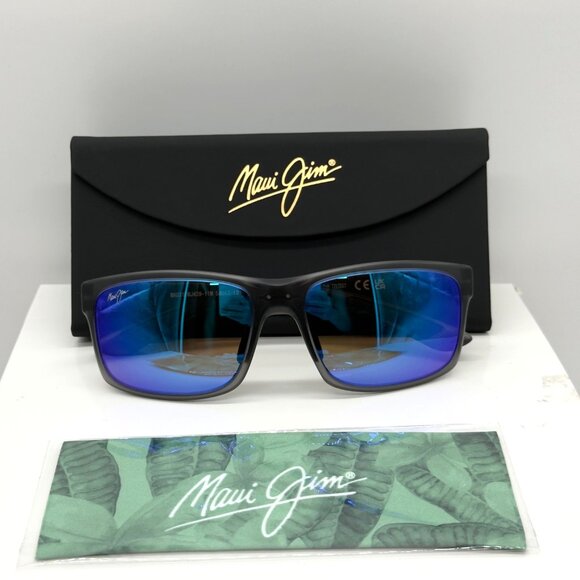 Maui Jim Pokowai Arch B439-11M Translucent Grey Sunglasses Polarized Blue Lens - Picture 1 of 12